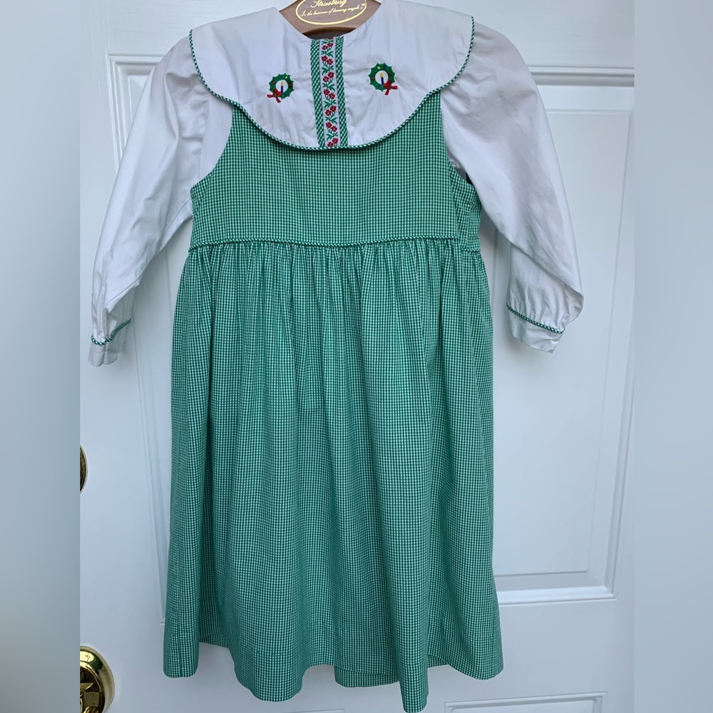 Chez Ami green gingham blouse/dress set